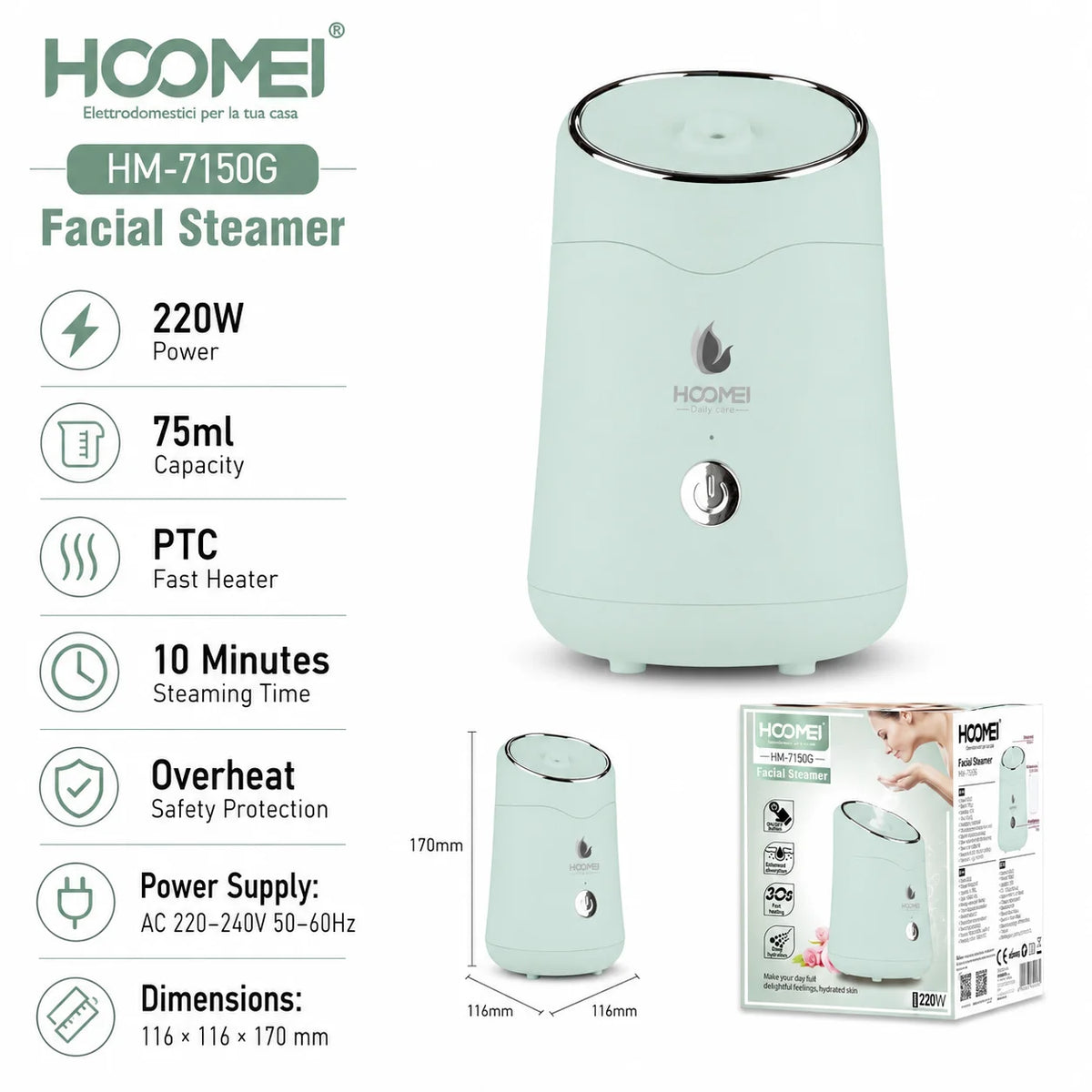 HOOMEI Nano Ionic Facial Steamer – Deep Moisturizing & Home Spa