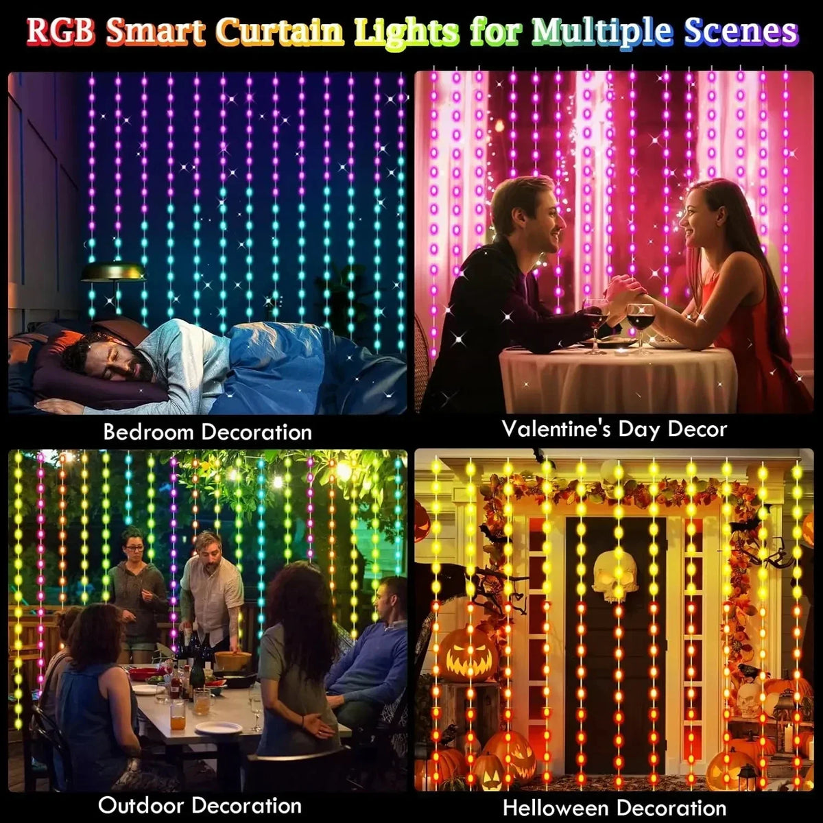 Smart RGB LED Curtain Lights ( App & Remote control )