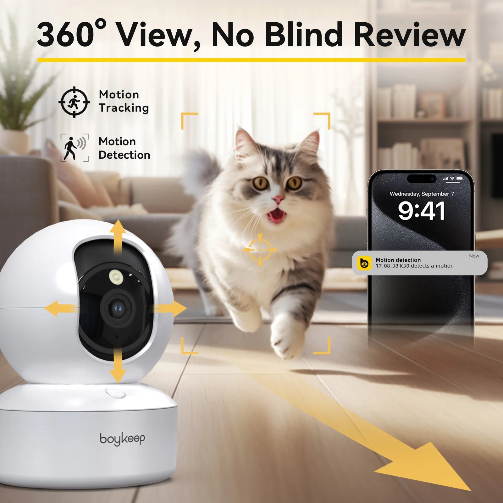 HD Smart Pet Camera - 360° Wifi Indoor Security Camera