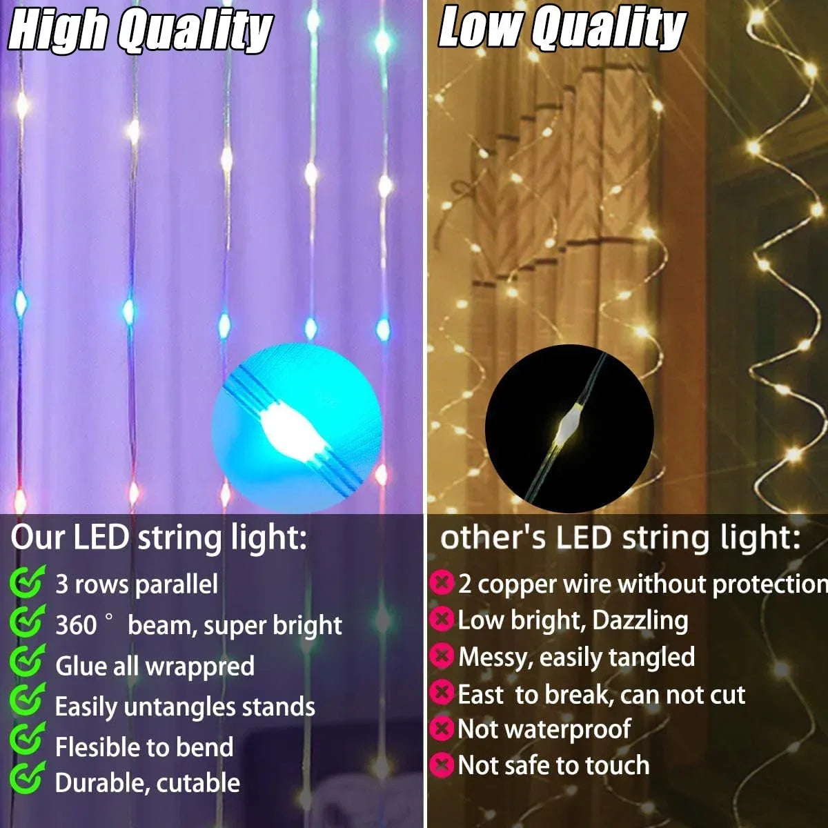 Smart RGB LED Curtain Lights ( App & Remote control )