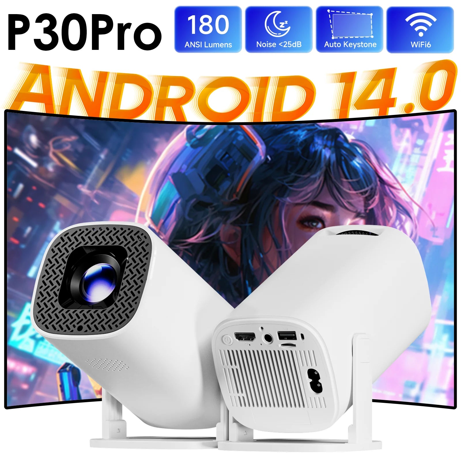 P30Pro Smart Mini Projector 4K - Android 14