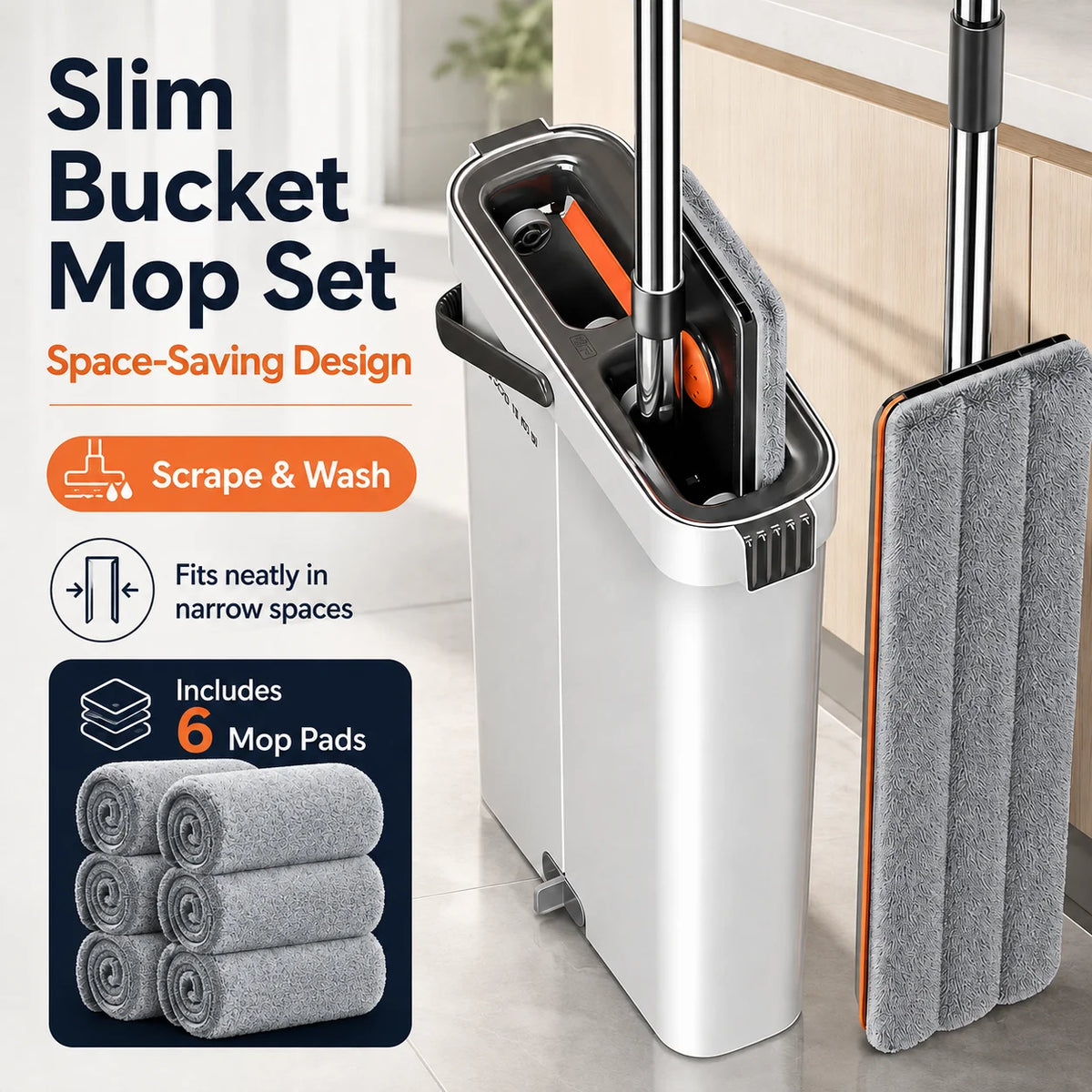 Joybos® Ultra-Slim Mop & Self-Wringing Bucket Set