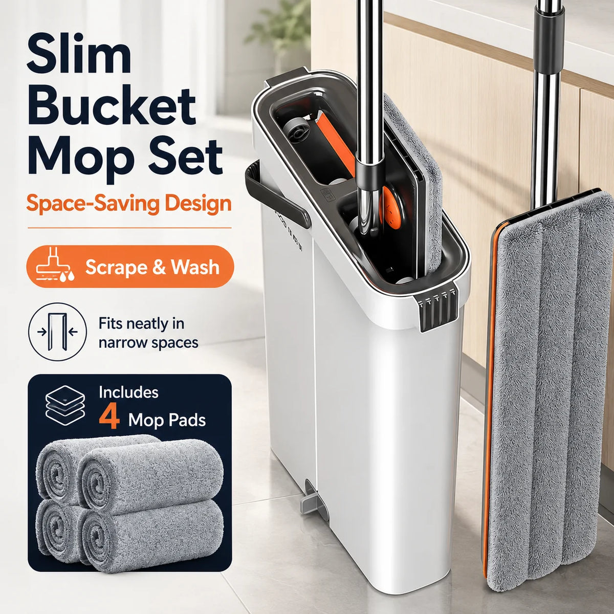 Joybos® Ultra-Slim Mop & Self-Wringing Bucket Set