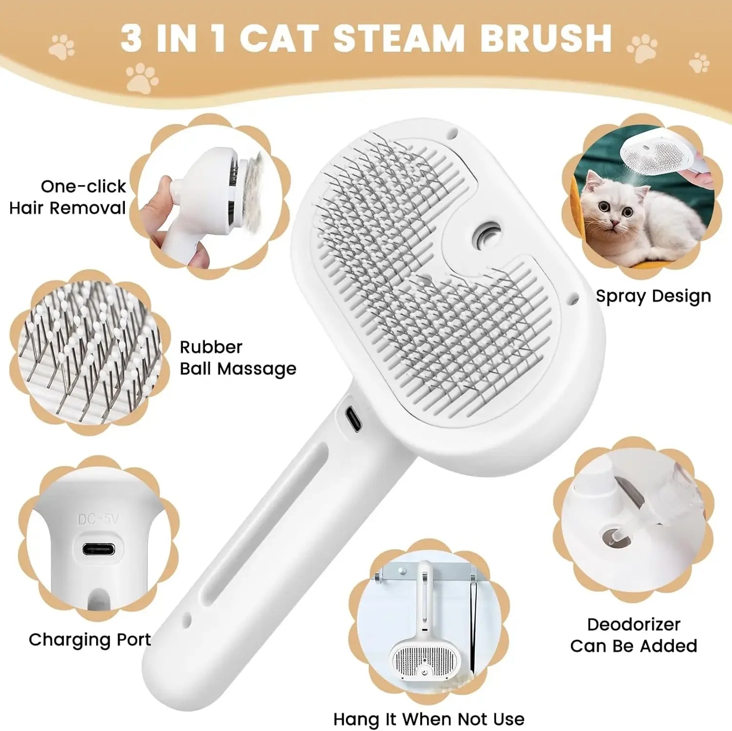 3-in-1 Electric Steamy Pet Grooming Comb