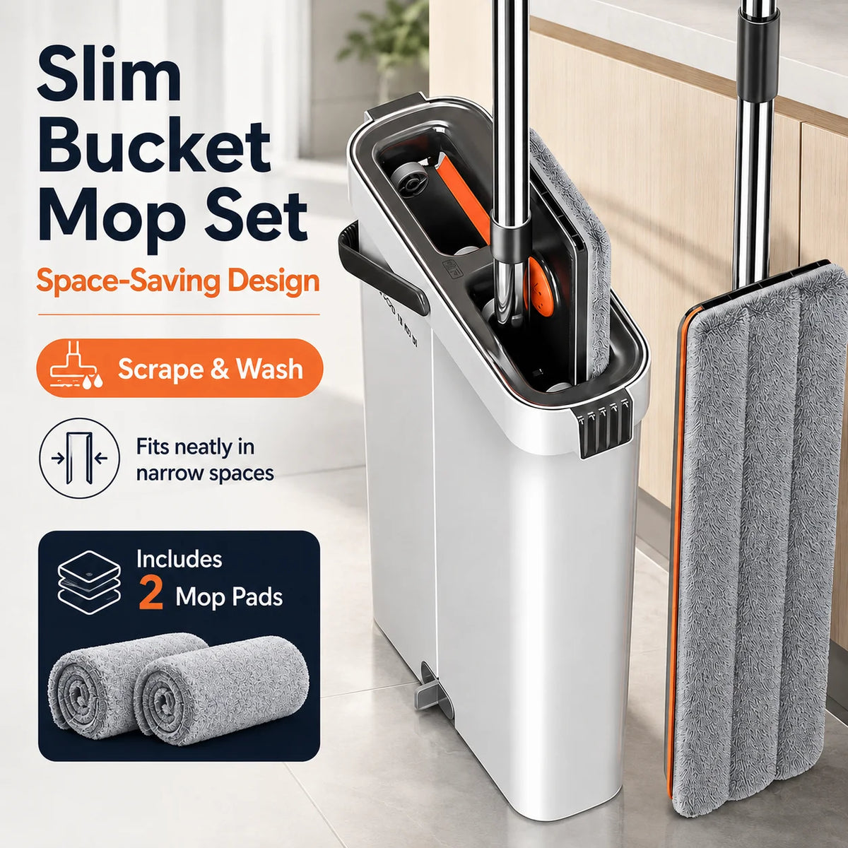 Joybos® Ultra-Slim Mop & Self-Wringing Bucket Set