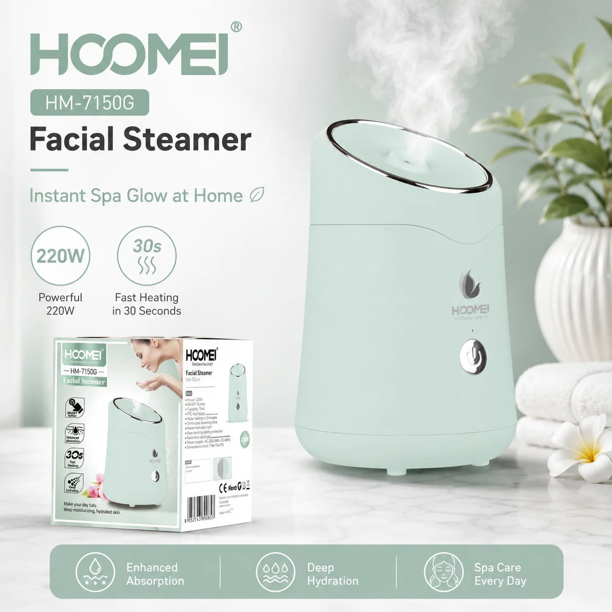 HOOMEI Nano Ionic Facial Steamer – Deep Moisturizing & Home Spa