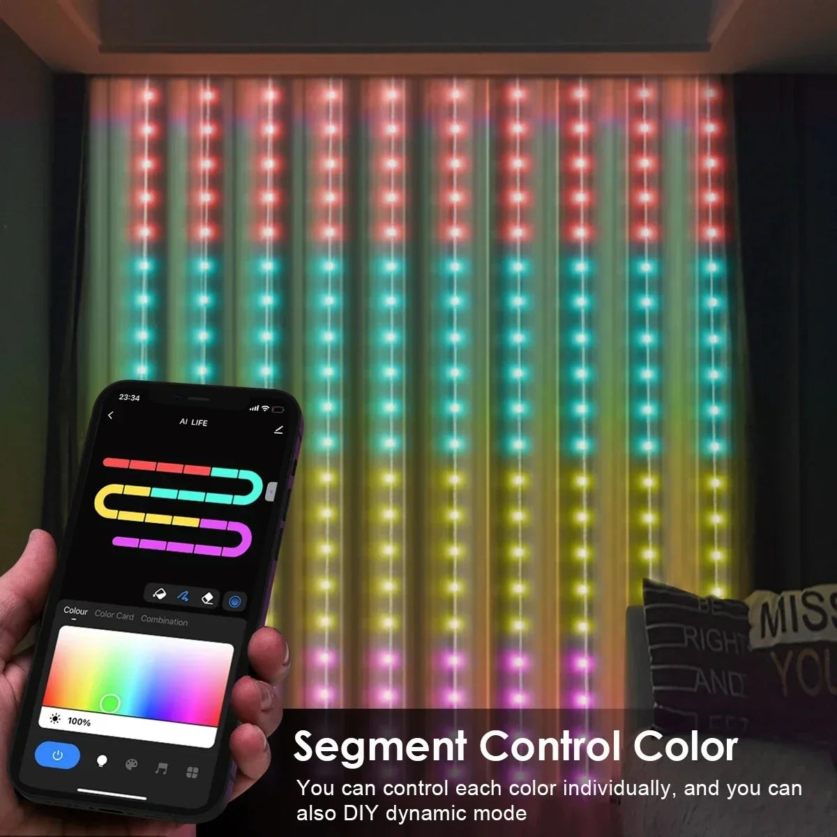 Smart RGB LED Curtain Lights ( App & Remote control )