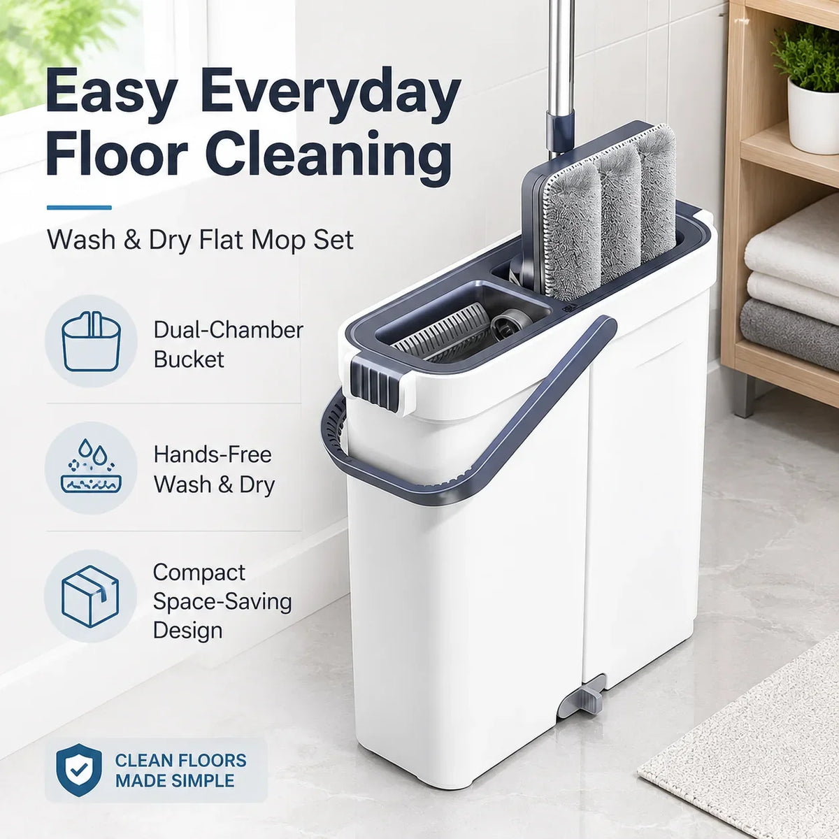 Joybos® Ultra-Slim Mop & Self-Wringing Bucket Set