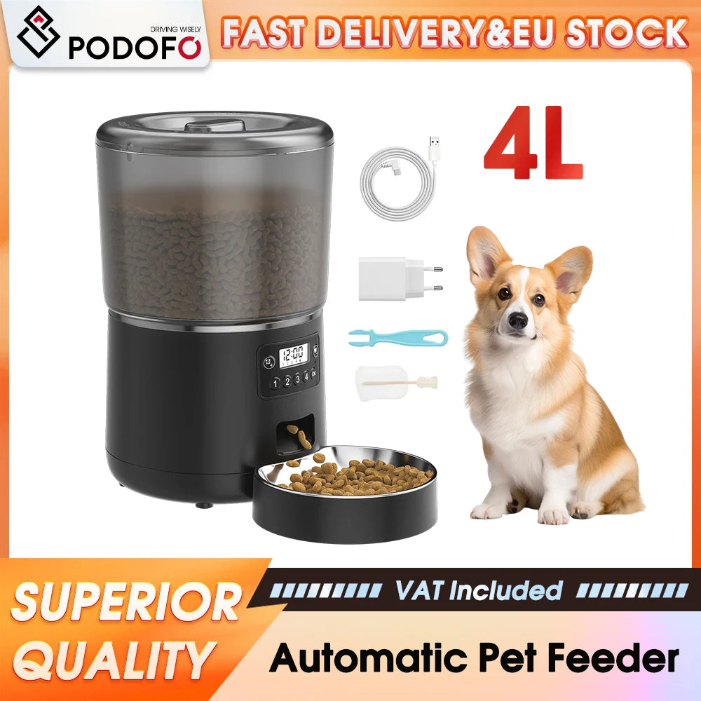 Smart 4L Automatic Pet Feeder with Stainless Steel Bowl
