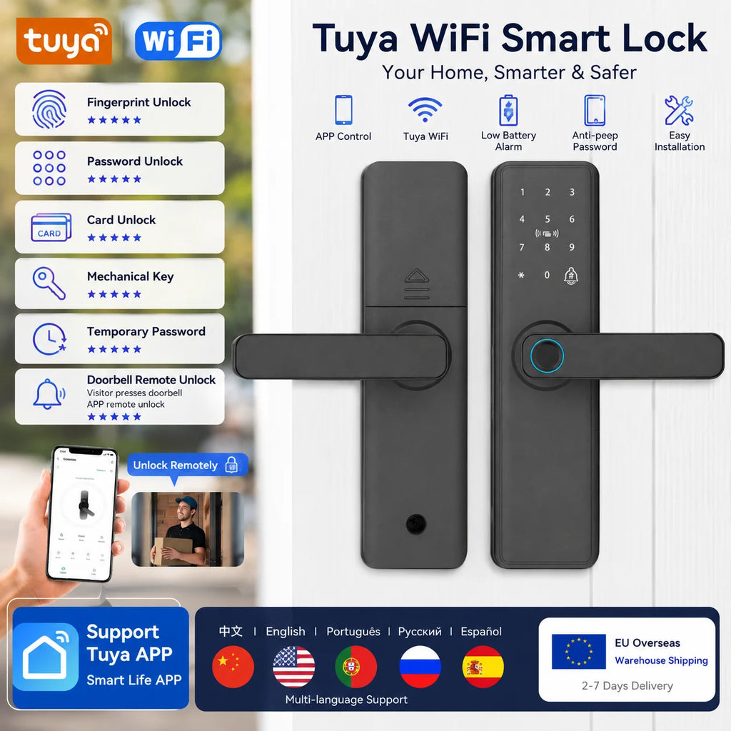 Tuya Smart WiFi Fingerprint Door Lock with App Control