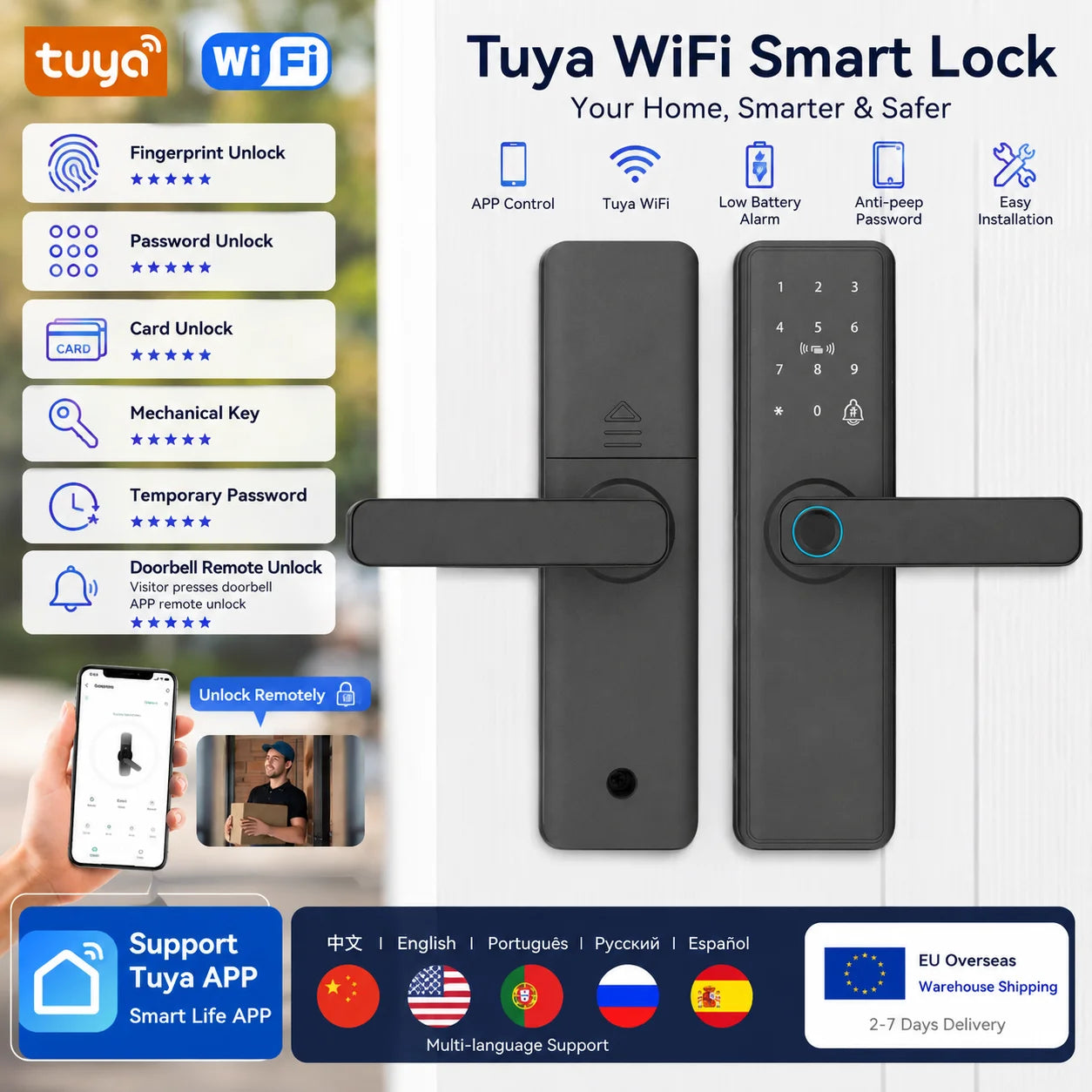 Tuya Smart WiFi Fingerprint Door Lock with App Control