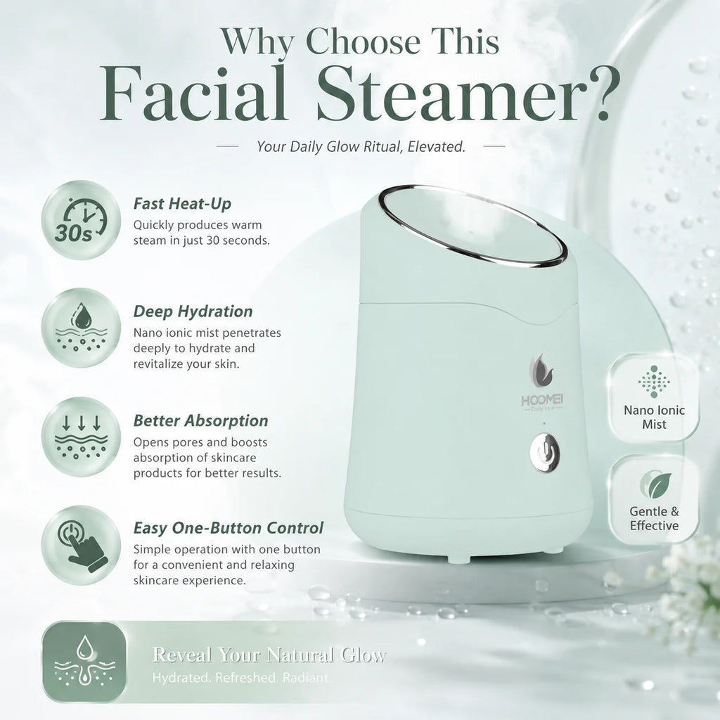 HOOMEI Nano Ionic Facial Steamer – Deep Moisturizing & Home Spa