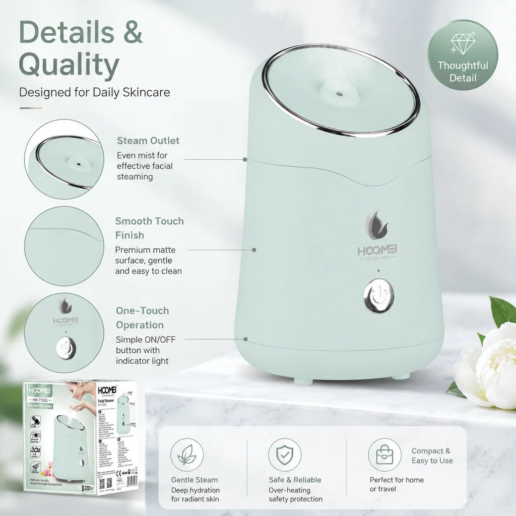HOOMEI Nano Ionic Facial Steamer – Deep Moisturizing & Home Spa