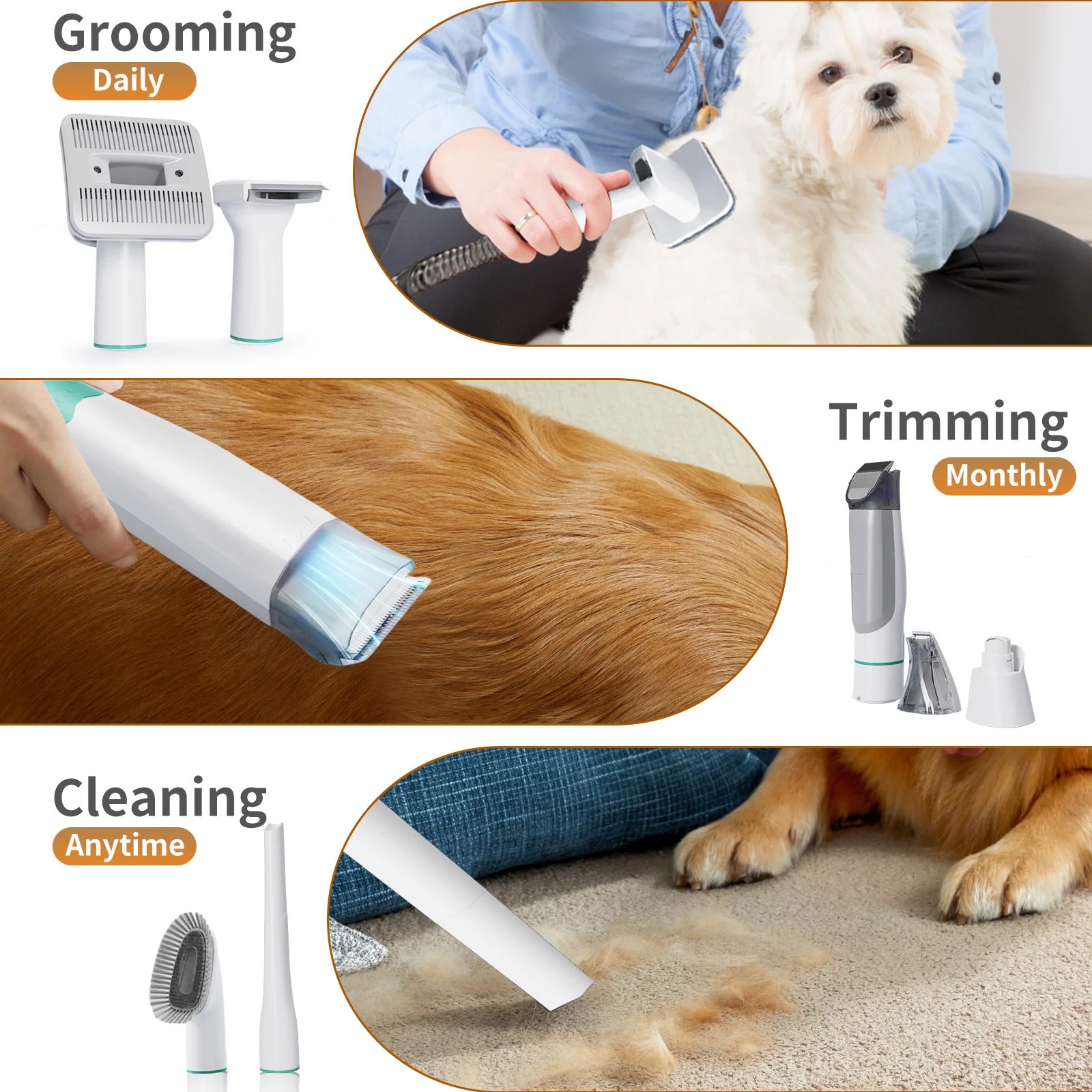 Dog Grooming Vacuum Cleaner Large Capacity Dust Cup 3 - speed Pet Hair Clipper Suction Grooming Kit for Dogs Cats