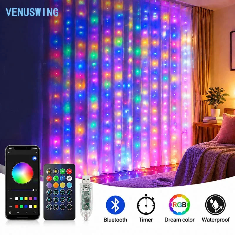 Smart RGB LED Curtain Lights ( App & Remote control )