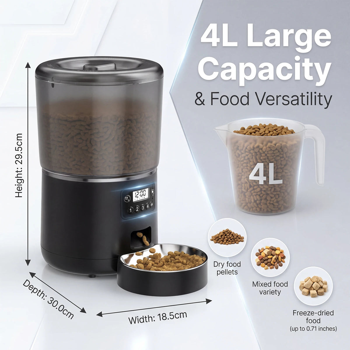 Smart 4L Automatic Pet Feeder with Stainless Steel Bowl