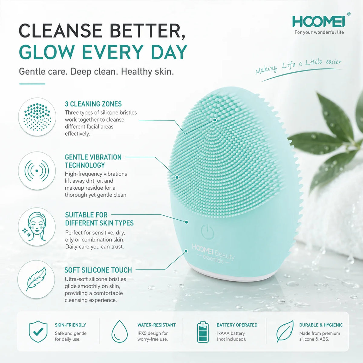 HOOMEI Electric Silicone Facial Cleansing Brush